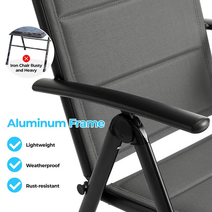 Aluminum Foldable Garden Chair, Lounge Backrest 7 Adjustable Settings, with Armrests, Weatherproof Outdoor Chairs Black,Gray