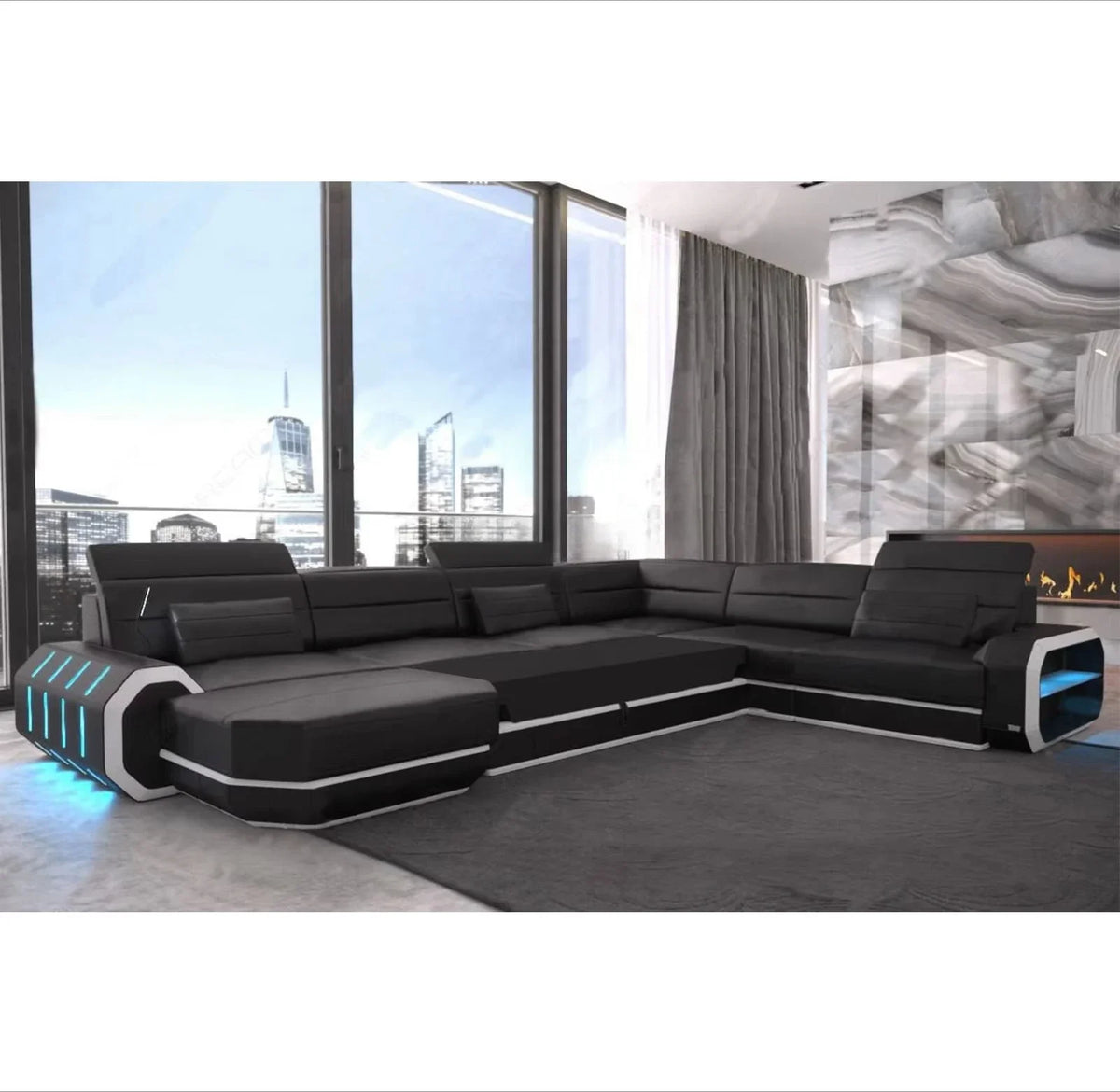 A Simple Modern Living Room Business Led Creative Combination Furniture Leather Sofa