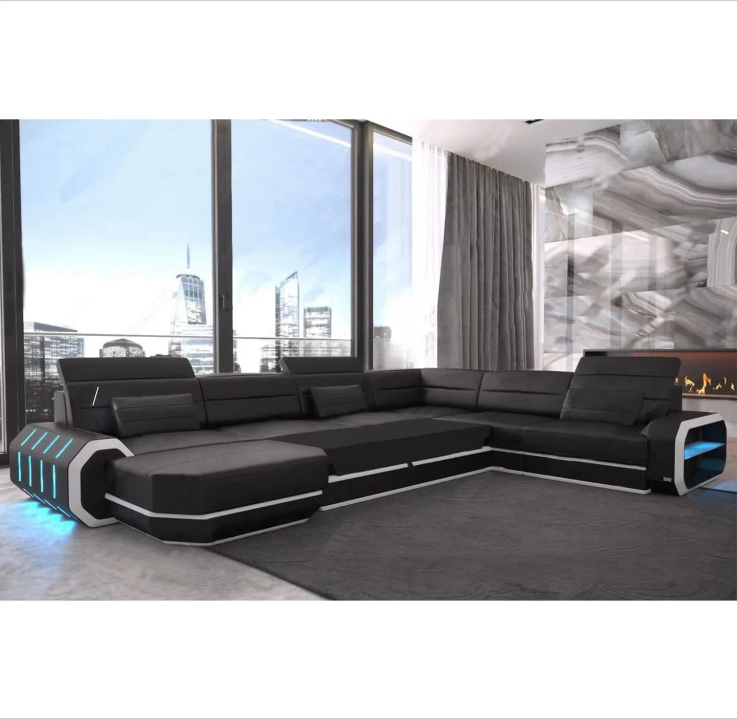 A Simple Modern Living Room Business Led Creative Combination Furniture Leather Sofa
