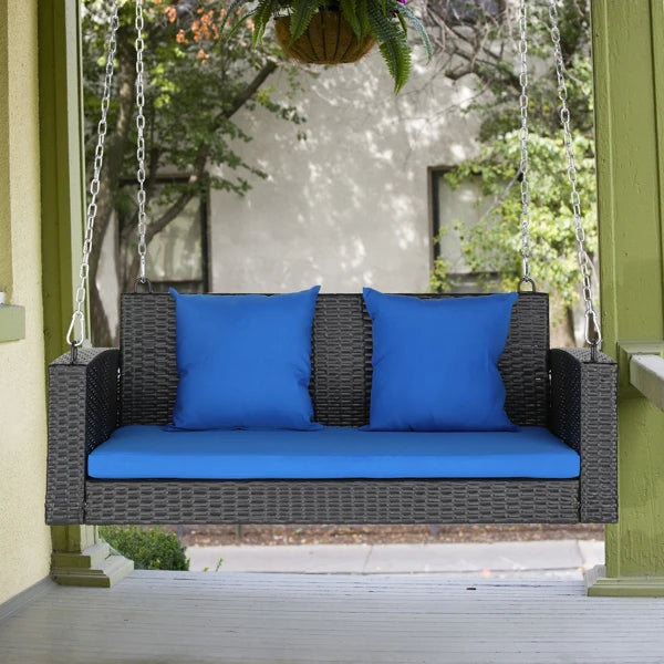 #For Heavy Duty 800 LBS Wicker Hanging Porch Swing with Cushions & Chains,  Outdoor Rattan Swing Bench for Garden, Yard&