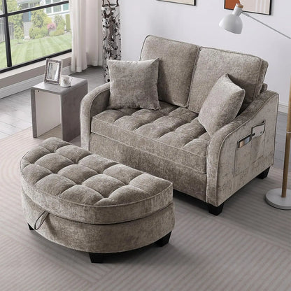 Oversized Curved Chaise Lounge Chair Indoor with Ottoman, 54.8" Cloud Reading Chair Soft Chenille Circle, Customized