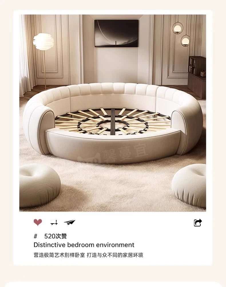 Fabric Round Bed Cream Wind Simple Double Wedding Light Luxury Adult Comfortable Bed Unusual High Quality Muebles Furniture