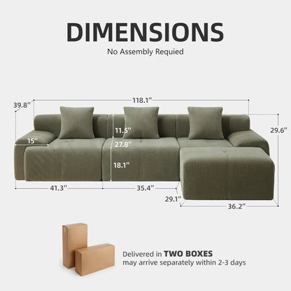 118 Modular Sectional Sofa, Cloud Sectional Couch for Living Room, Boneless L-Shaped Sofas with Deep Seat, Comfy Fluffy Couch wi