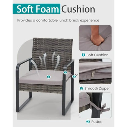 3 Piece Outdoor Patio Furniture Set Patio Bistro Set Wicker Conversation Set Modern Rattan Chair with Glass Coffee Table