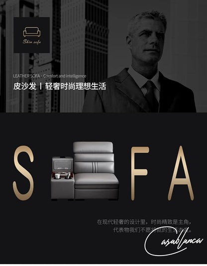Genuine Leather Sofa Cowhide Modern Wireless Charging Smart Audio Sofa Living Room Corner Combination Divano Home Furniture