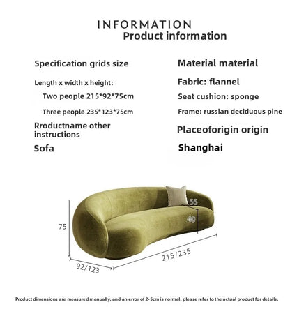 Margery Moon Minimalist Creative Living Room Sitting Area Reception Pea Lamb Fleece Curved Cashew Fabric Sofa