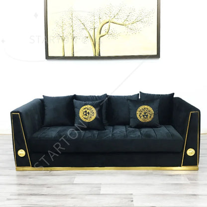 Modern Luxury Black Golden Velvet Sofa and Love Seat Nordic Gold Bellini 3 Sectional Couch for Wedding Home Living Furniture Set