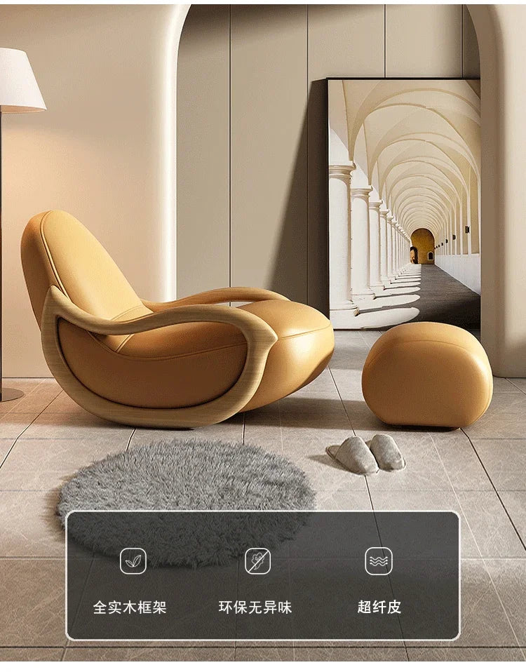 Cream Style Rocking Chair Chinese Lazy Sofa Recliner Technology Fabrics Balcony Leisure Chair