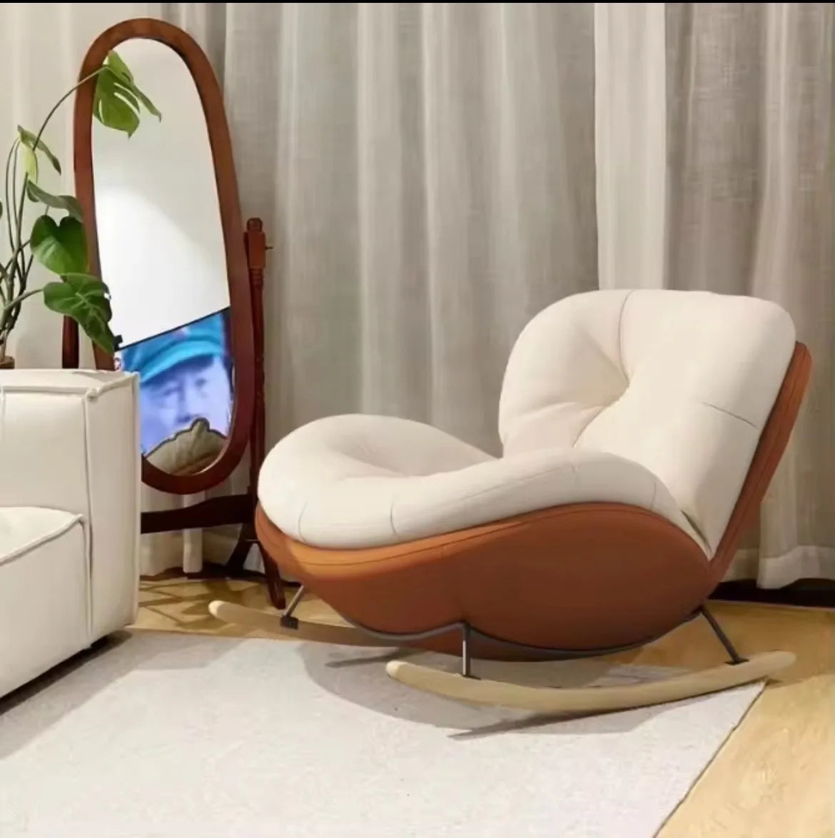 Nordic Modern Luxury Living Room Chairs Rocking Recliner Chair Lounge Sofa Single Lazy Upholstered Adult Bedroom Relax Furniture