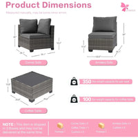 7PCS Handwoven Patio Rattan Furniture Set Sectional Sofa Garden Cushion Conversation Sets