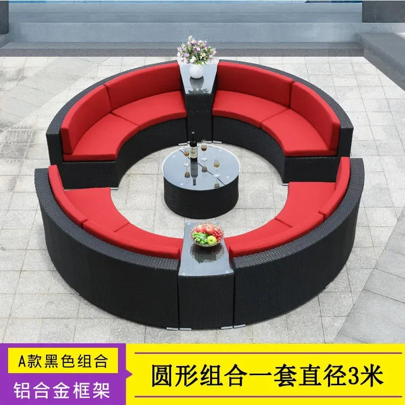 Outdoor rattan round sofa villa terrace courtyard rattan art hotel leisure area reception rattan sofa waterproof combination