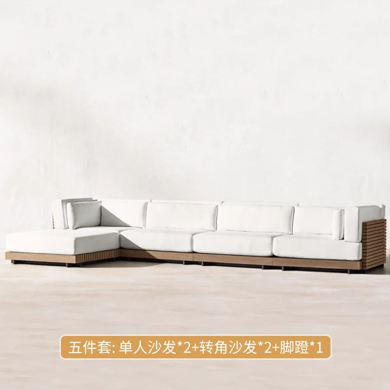 Outdoor solid wood coffee table combination waterproof and sunscreen sofa