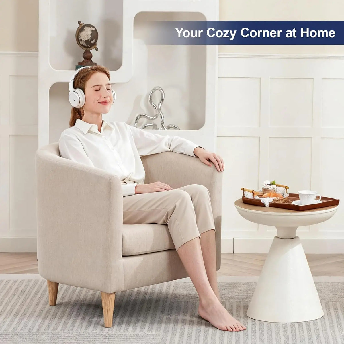 Accent Barrel Chair, Modern Comfy Living Room Chairs with Armrest Small Reading Chair with Cozy Soft Padded for Bedroom Receptio