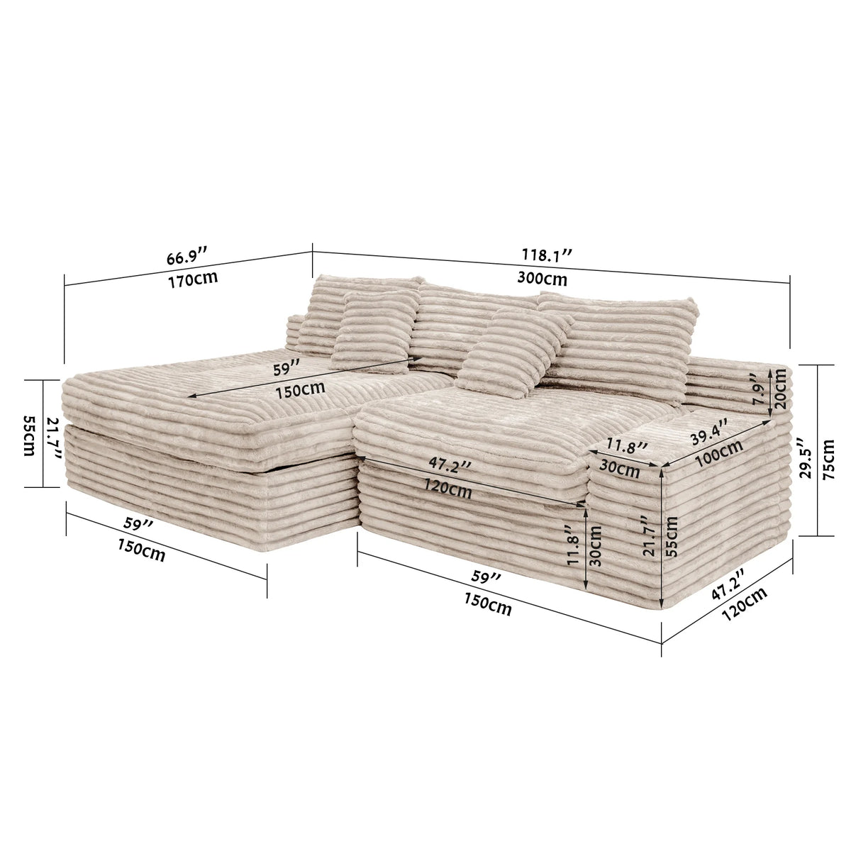 High-end Light Luxury Hot-selling Boneless Sofa Vacuum Compression Sofa Corduroy Retro Fabric Sofa