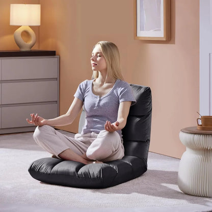 Adjustable Floor Folding Chair with Back Support, Padded Recliner for Gaming and Lounging in Gray