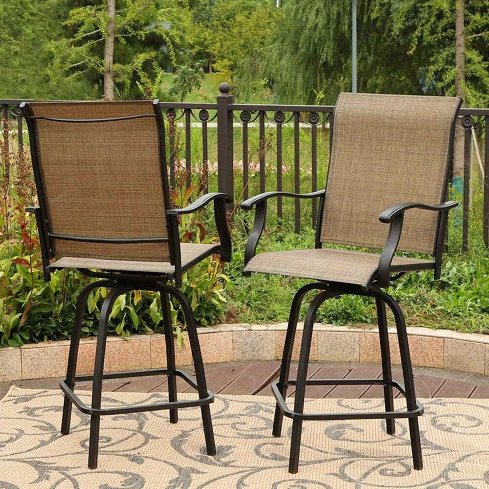 Patio Bar Stools Set of 2 Swivel Bar Height Tall Chairs Outdoor Barstools Chairs