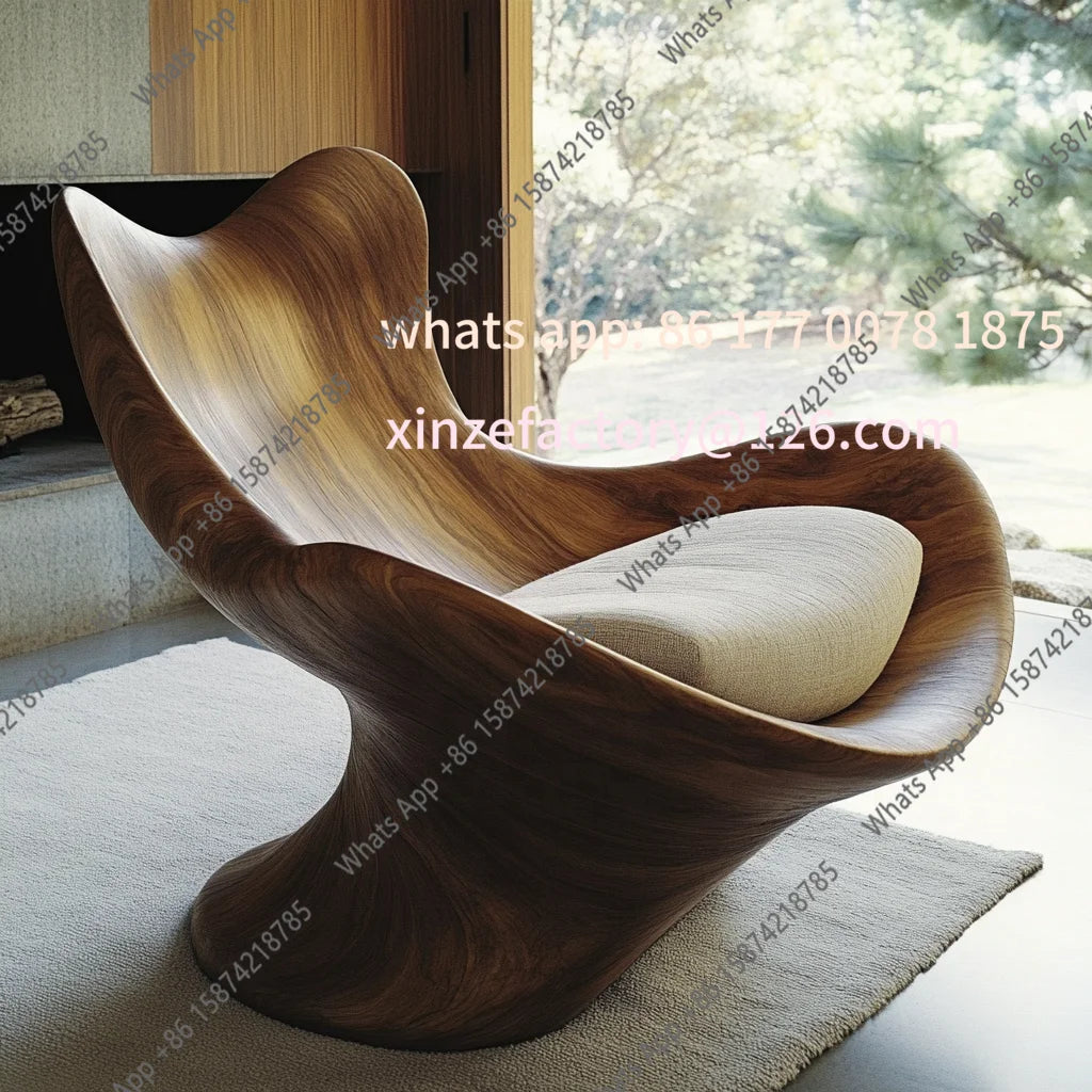 A Customizable Modern Unique Shaped Leisure Chair Minimalist Design Accent Chair Solid Wood Armchair For Home Hotel