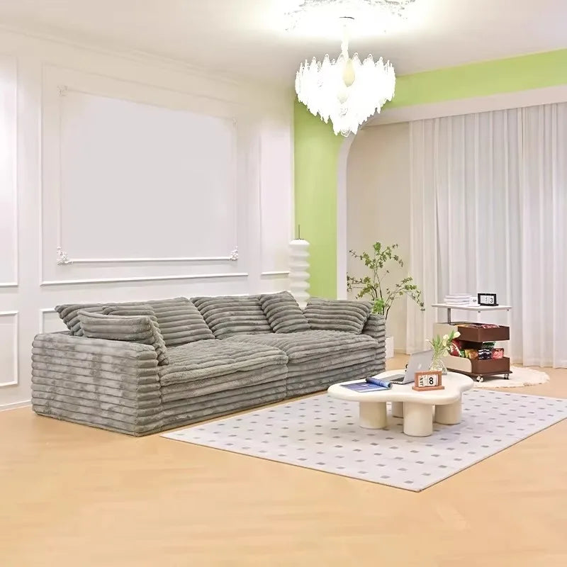 -+Light Luxury Lazy Thick Solid Wood Frame Technology Velvet Clouds Sofa Large Sitting Deep Section Sofa Set Removable Washable