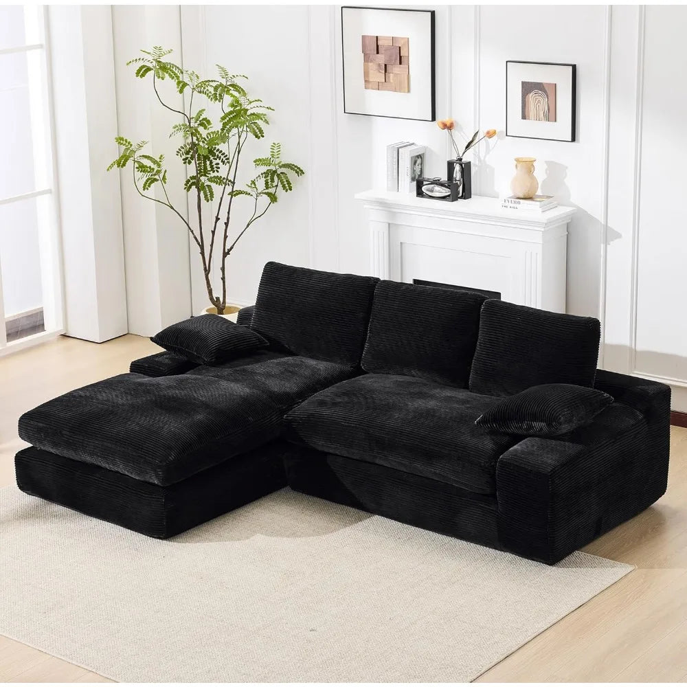 Black Cloud 98.4-Inch Sectional Sofa Corduroy L-Shaped Modern Upholstered Couch with Chaise Modular Sectional
