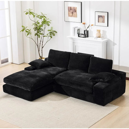 Black Cloud 98.4-Inch Sectional Sofa Corduroy L-Shaped Modern Upholstered Couch with Chaise Modular Sectional
