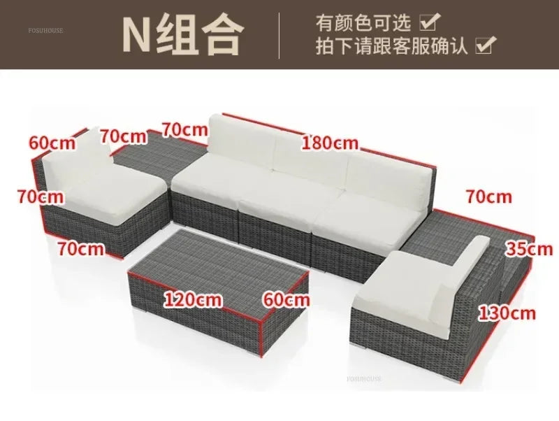 Luxury Terrace Courtyard Garden Furniture Outdoor Garden Sofa Combination Outdoor Waterproof Sun Protection Leisure Sofa Chair N