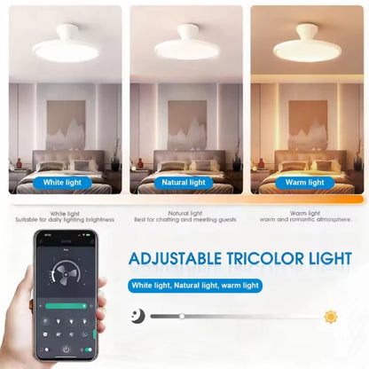 Modern Invisible Ceiling Fan with LED Light DC motor Large Air Volume Remote Control for Bedroom Dining room Electric fan