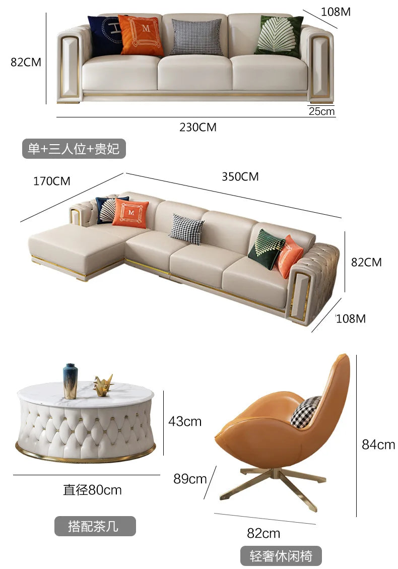 Hong Kong-style light luxury leather s ofa high-end leather sofa villa large apartment corner sofa combination so fa