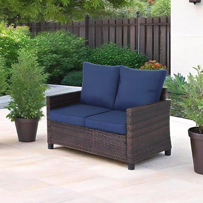Outdoor sofa with detachable thickened cushions and backrests. It is a waterproof rattan sofa, suitable for gardens, backyards,