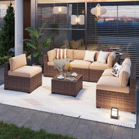 Patio Furniture Sets, 7-Piece Outdoor Patio Furniture with Thick Cushions, Wicker Outdoor Conversation Set Sectional Sofa