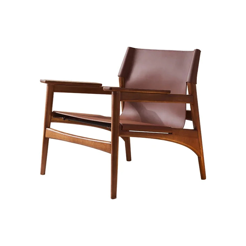 Italian Luxury Leather Sofa Chair Nordic Solid Wood Single Recliner Home Leather Leisure Chair