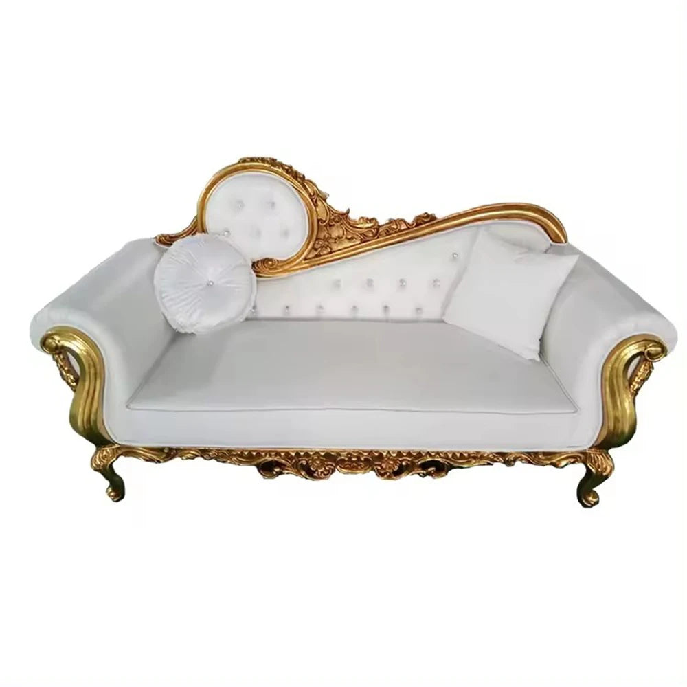 Modern European Style Luxury Golden Stainless Steel Leg King Throne Chair For Wedding Double Seat Leather Sofa for Hotel