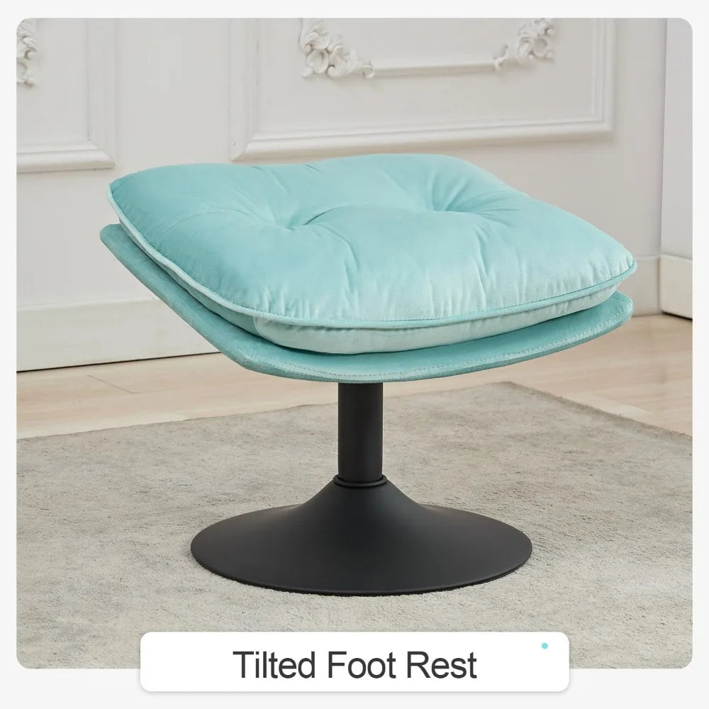 Swivel Accent Chair with Ottoman Set, Velvet Modern Lounge Chair with Metal Base Frame & Footrest, Comfy Lazy Single Leisure Arm