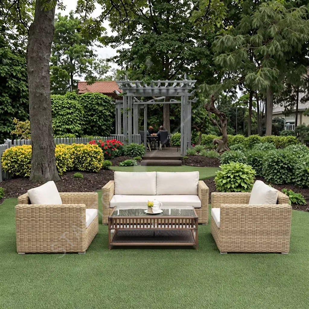 Ray Resistant Outdoor Rattan round Sofa Set with Canopy Curved Deep Cushioned for Dining