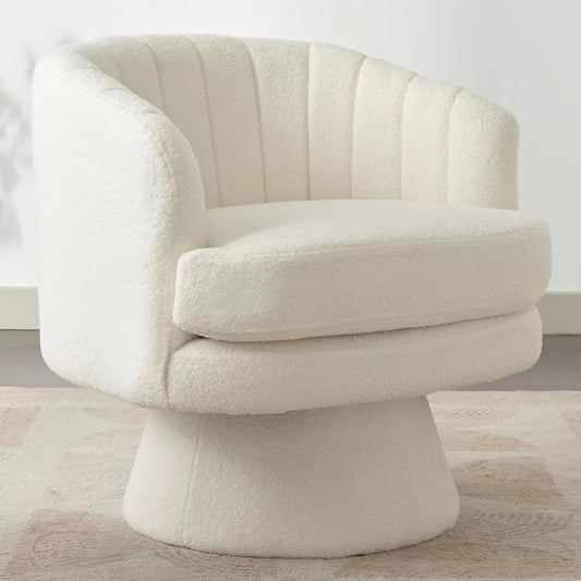 Swivel Accent Chair with Armrest, Modern 360 Degree Swivel Barrel Chair with Curve Back and Soft Cushion,Comfy Round Sherpa