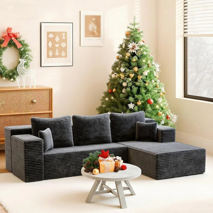106'' Modular Sectional Sofa, L-Shaped Boneless Cloud Couch with Chaise Lounge, 4-in-1 Flexible Combination Faux Rabbit Fur