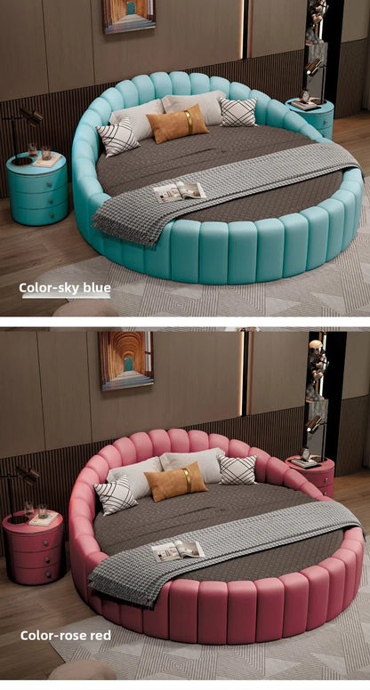 modern simple round bed leather double apartment master bedroom princess bed marriage base de cama king size home furniture
