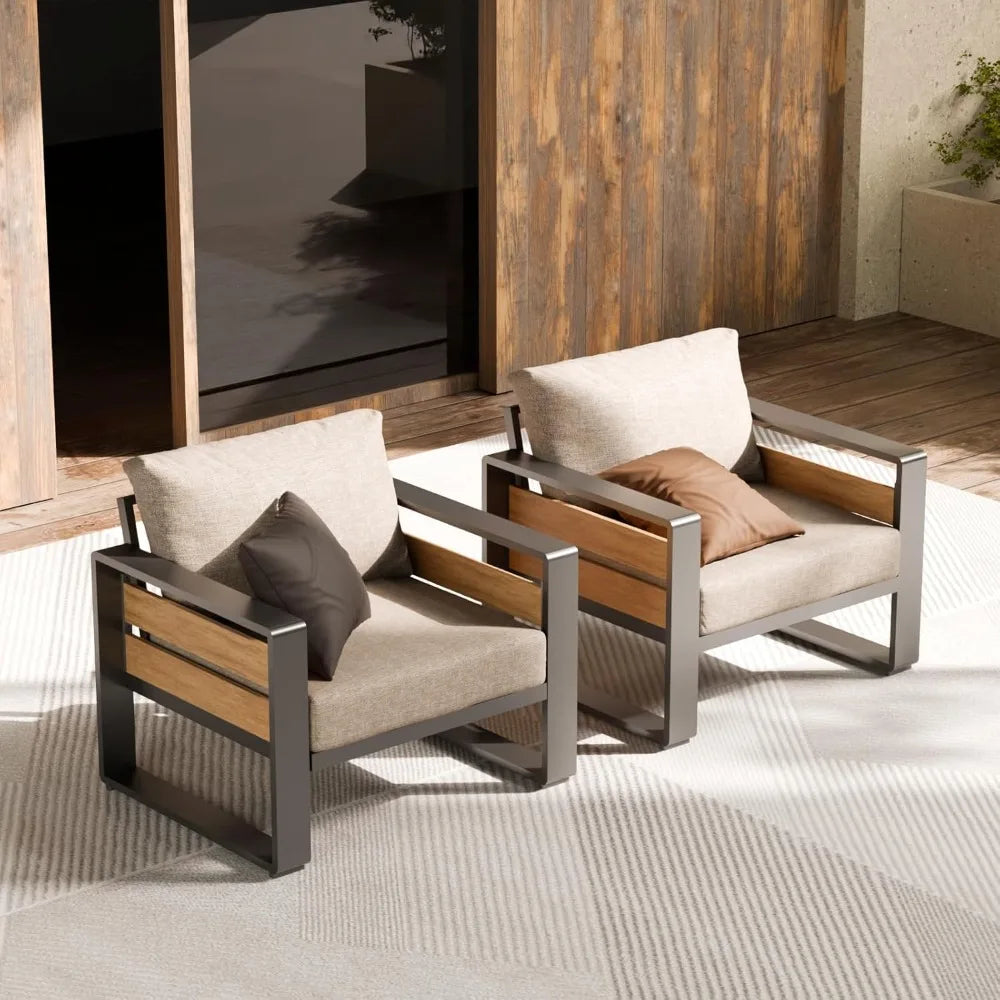 aluminum outdoor patio furniture - 2 pcs armchairs and coffee table, all-weather metal modern outside furniture with washable t