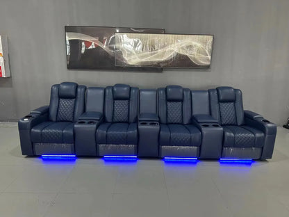 Linlamlim Luxury 3-Seat Recliner Sofa with Cup Holders, Leather Home Theater Seating, Cinema Recliner Couch with Center Console