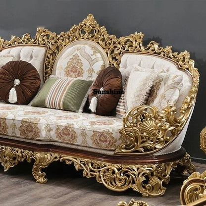 For Turkish Style Royal Antique Carved Solid Wood Sofa Set European Luxury Classic Home Living Room Furniture Sectional Sofa