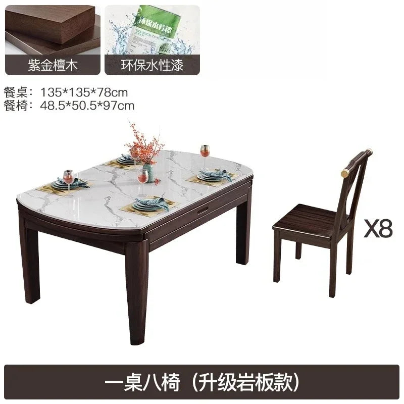 AB rock slab folding dining table telescopic combination purple gold sandalwood small apartment household round dining table