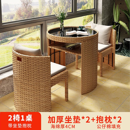 Balcony rattan chair three-piece outdoor courtyard combination small table and chair casual coffee table outdoor terrace rattan