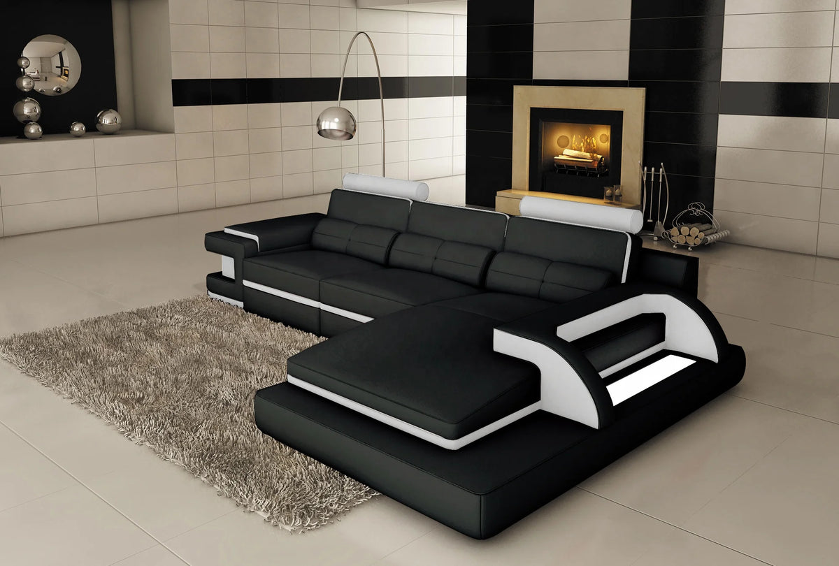 Italian Leather Sectional Sofa Set Red Black L-Shape Living Room Furniture for Office or Apartment Genuine Leather Material