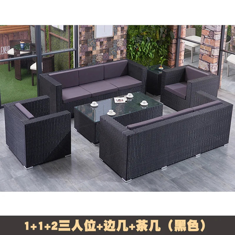 Outdoor courtyard, rattan sofa, booth, garden terrace, villa, rattan chair combination, leisure scenic spot, public place furnit