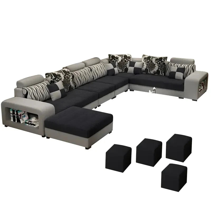 Luxury Charging  Sofas Bed U Shaped Sectional Furniture 7 Seat Modern European Fabric Living Room Sofas Set