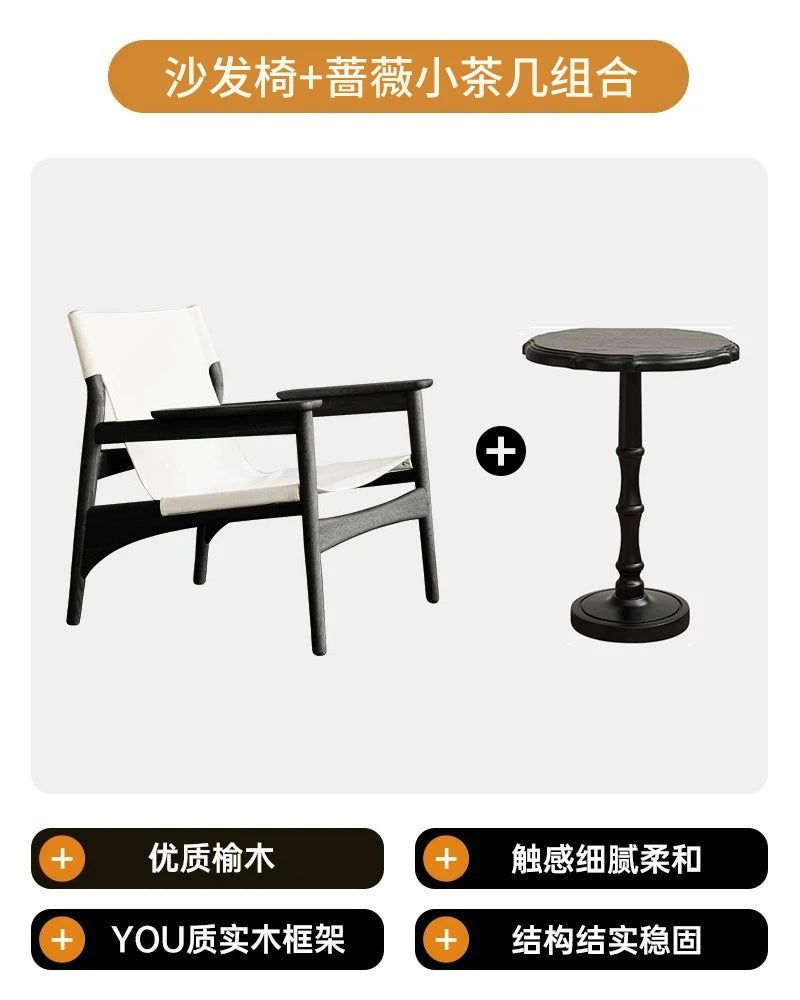 TQQ single solid wood leisure sofa chair living room saddle leather backrest balcony modern small apartment