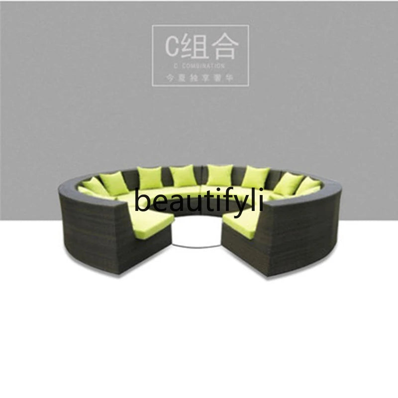 Modern Imitation Rattan Round Sofa Set Outdoor Garden Patio Rattan Woven Sofa Leisure Balcony Rattan Chair Furniture