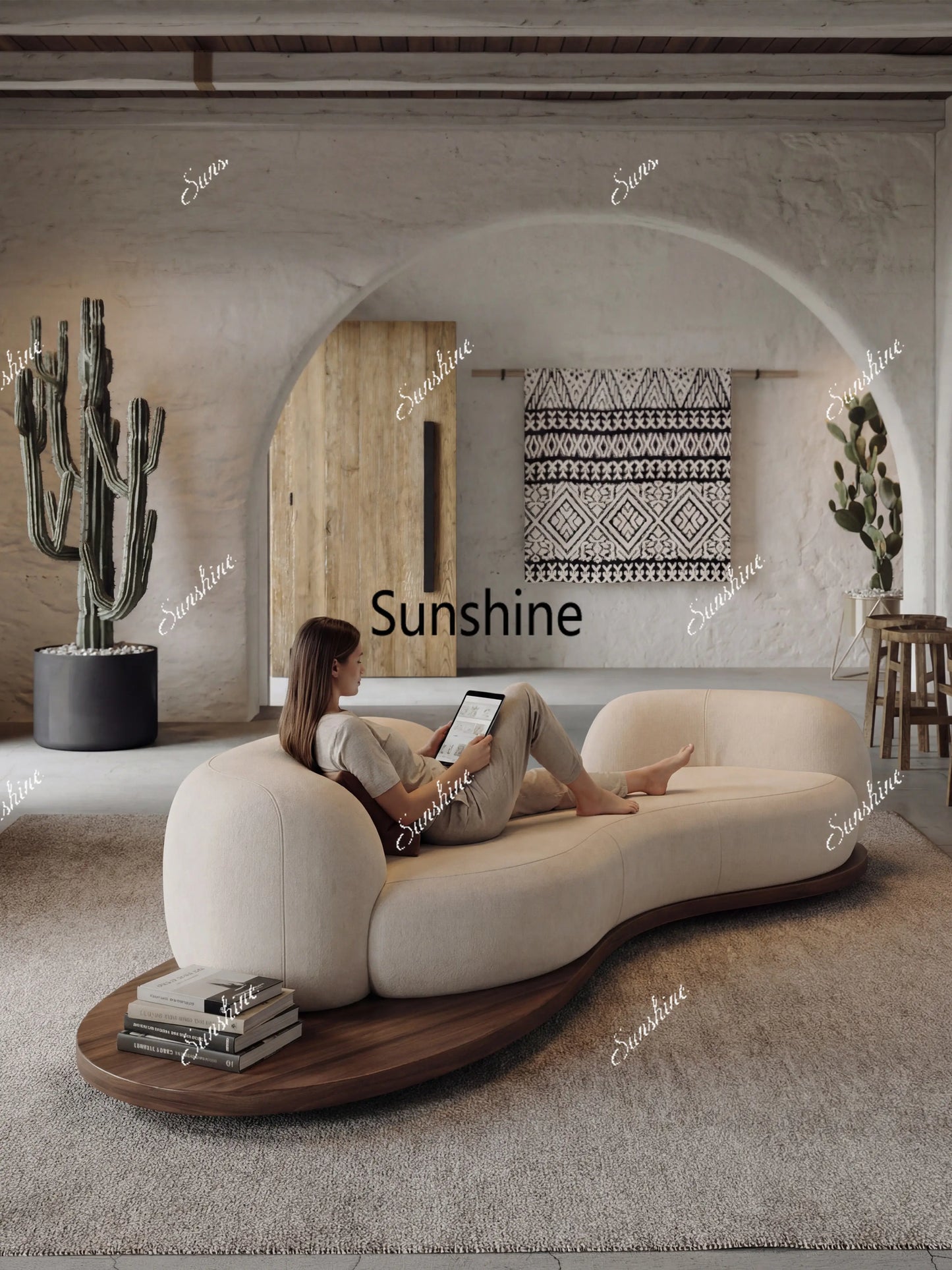 Medieval wabi-sandy wind solid wood curved living room small apartment hotel homestay reception sofa