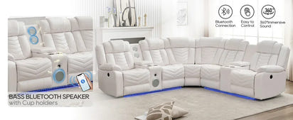 QAZ8-Power Recliner Sectional Sofa Couches with Bass Speakers Living Room.Leather Reclining Corner Sectionals Sofa Couch Sets wi