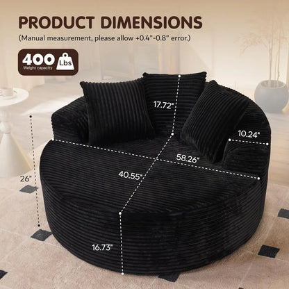 58" Oversized Round Chair Lounge Chaise Indoor, No Assembly Required, Cloud Large Circle Chair with Plush Fuax Fur, Fluffy Mode
