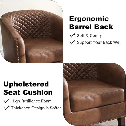 Upholstered Faux Leather Club Chair with Nailed Trim, Comfortable Reading Armchair for Living Room and Bedroom Reception